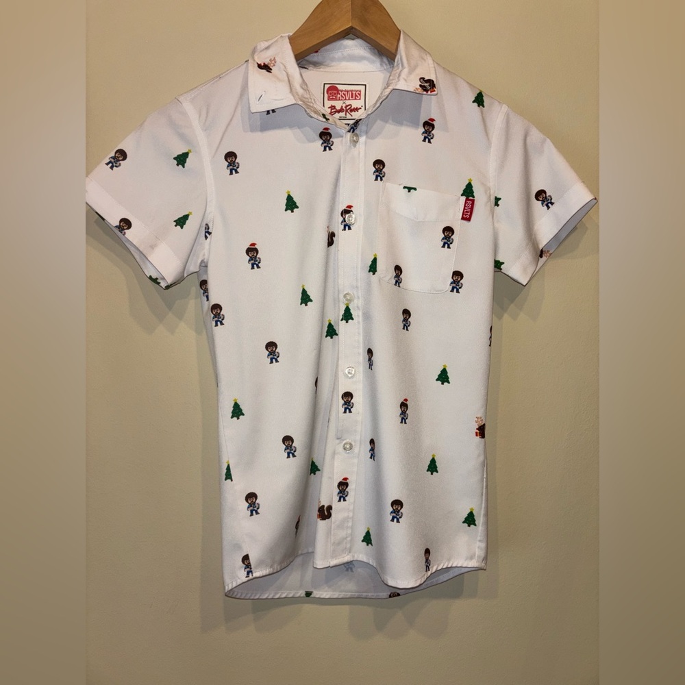 RSVLTS X Bob Ross- Festive White Button Down Shirt LIMITED EDITION! YS